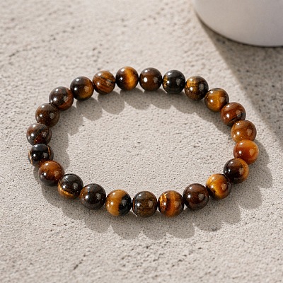 8MM Round Natural Tiger Eye Beaded Stretch Bracelets for Men GW6594-1
