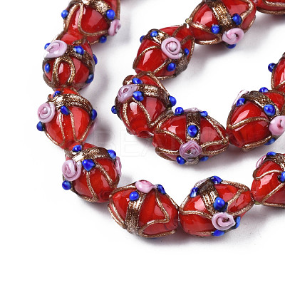 Handmade Gold Sand Lampwork Beads Strands LAMP-N021-40C-1