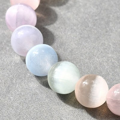 Natural Selenite Round Beaded Stretch Bracelets for Men Women BJEW-JB12061-1
