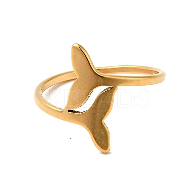 Ion Plating(IP) 201 Stainless Steel Double Whale Tail Finger Ring for Women LS-RJEW-G266-11G-1