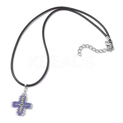 Glass Seed Cross Pendant Necklaces NJEW-MZ00025-03-1