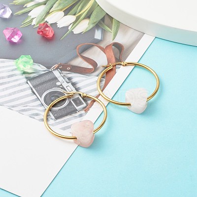 Heart Natural Rose Quartz Beads Earrings for Girl Women EJEW-JE04638-01-1