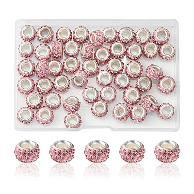 50Pcs Polymer Clay Rhinestone European Large Hole Beads FPDL-YW0001-01A-1