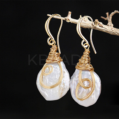 1 Pair Nuggest Natural Pearl Dangle Earrings EJEW-FI0001-89-1
