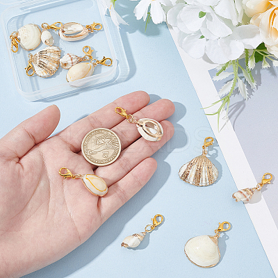 12Pcs 6 Styles Shell Pendants Decorations HJEW-HY00054-1