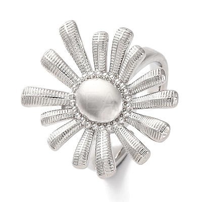 Rack Plating Flower Brass Open Cuff Rings for Women RJEW-S242-11P-1