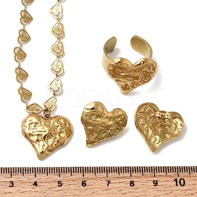 Heart 304 Stainless Steel Pendant Necklaces & Stud Earrings & Cuff Ring Sets for Women LS-SJEW-F226-01G-1