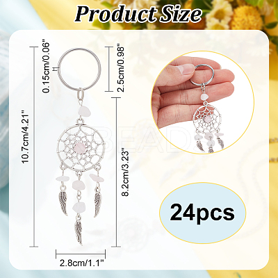 24Pcs Natural Chip Rose Quartz Keychain KEYC-NB0001-71-1