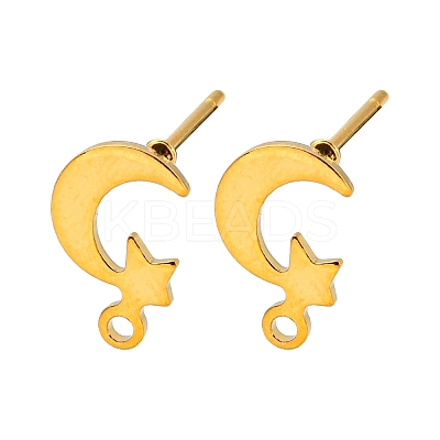 Moon & Star Shape 201 Stainless Steel Stud Earrings Findings STAS-Q251-04G-1