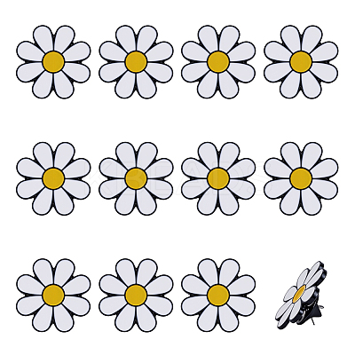 12Pcs White Daisy Enamel Pins JEWB-PH0001-49B-1