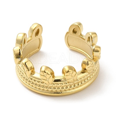 304 Stainless Steel Leaf Open Cuff Ring for Women RJEW-I098-14G-1