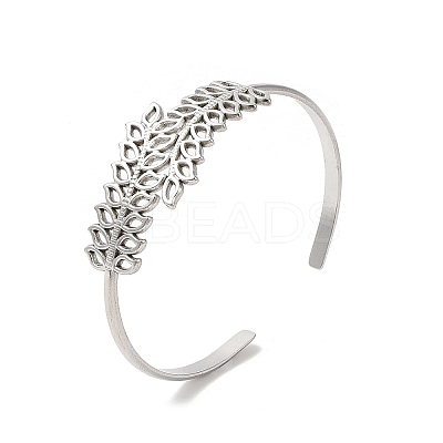 Non-Tarnish 304 Stainless Steel Leaf Open Cuff Bangles BJEW-L682-027P-1