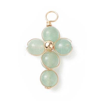 Natural Green Aventurine Copper Wire Wrapped Pendants PALLOY-JF01981-03-1