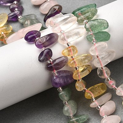 Chakra Natural Amethyst & Rose Quartz & Quartz Crystal & Citrine & Green Aventurine Beads Strands G-Z091-A11-1