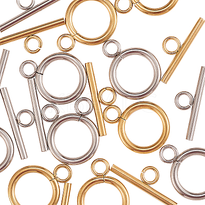 20Sets 2 Colors Ion Plating(IP) 304 Stainless Steel Ring Toggle Clasps STAS-CJ0001-204-1