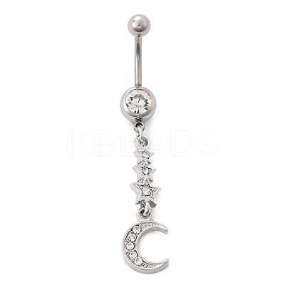 Alloy Crystal Rhinestone Dangle Curved Barbell Belly Rings LS-AJEW-R007-04P-02-1