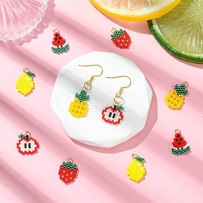 5Pcs 5 Styles Glass Seed Beaded Pendants PALLOY-CJ00126-1