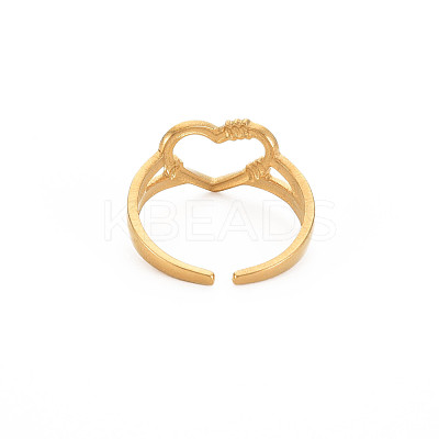 Ion Plating(IP) 304 Stainless Steel Open Heart Cuff Ring for Women X-RJEW-S405-207G-1
