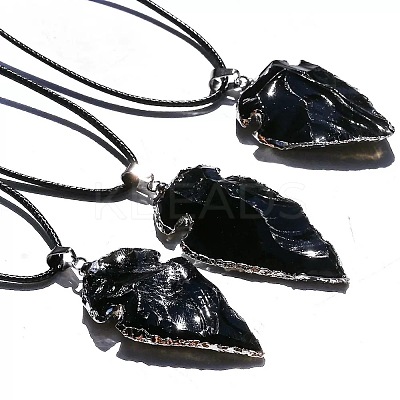 Black Obsidian Arrowhead Pendant Natural Stone Irregular Shield Necklace Jewelry CV2982-2-1