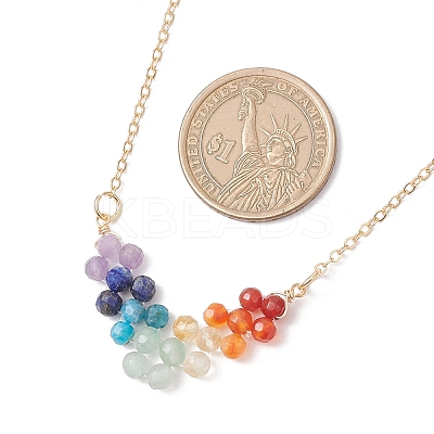 7 Chakra Natural Mixed Stone Faceted Round Beaded Arrow Pendant Brass Cabel Chain Necklaces NJEW-TA00206-1