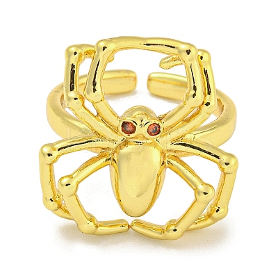 Rack Plating Brass Micro Pave Cubic Zirconia Spider Open Cuff Rings for Women RJEW-I104-22G-1
