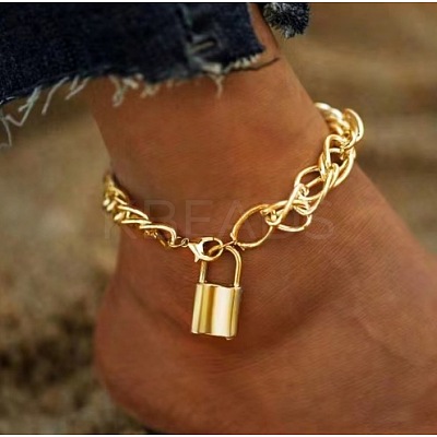 Alloy Lock Charm Twisted Chain Anklets FS-WG7A7E1-02-1