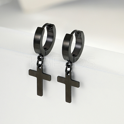 Hip-hop Style 201 Stainless Steel Cross Pendant Hoop Earring for Women UB5113-1