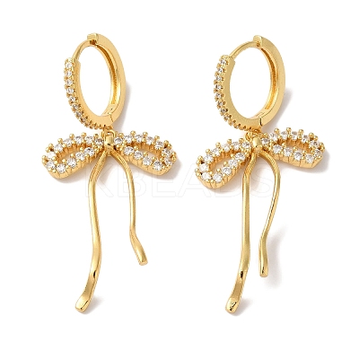 Bowknot Brass Micro Pave Clear Cubic Zirconia Hoop Earrings for Women EJEW-A110-03G-1