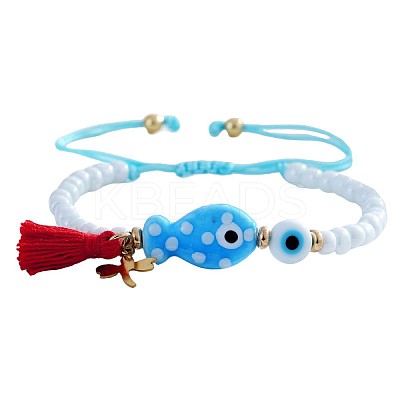 Cotton Tassel & 304 Stainless Steel Charm Bracelets AF1826-1