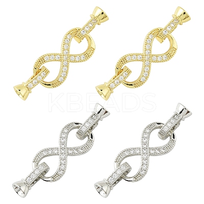 2Pcs Brass Micro Pave Clear Cubic Zirconia Fold Over Clasps KK-YW0003-54P-1