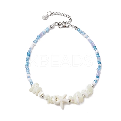 4Pcs 4 Colors Summer Natural Shell & Synthetic Magnesite Star & Glass Seed Beaded Anklets AJEW-AN00680-1