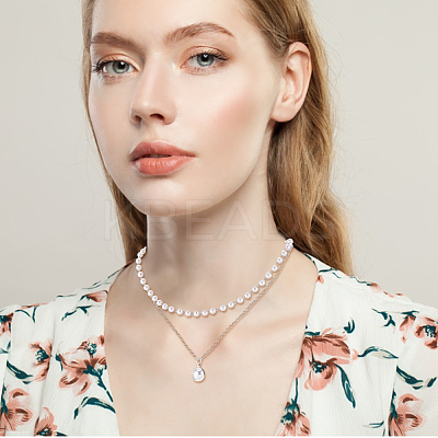 2Pcs 2 Colors Plastic Imitation Pearl Pendants Double Layer Necklaces Set NJEW-AN0001-11-1
