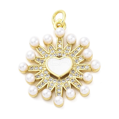 Brass Micro Pave Cubic Zirconia Enamel ABS Imitation Pearl Pendants X-KK-D325-22G-02-1