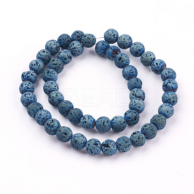 PVD Vacuum Plating Electroplated Natural Lava Rock Bead Strands G-E432-8mm-02-1