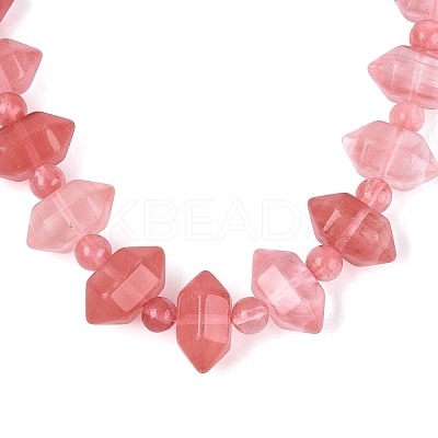 Cherry Quartz Glass Round & Cone Beaded Necklaces NJEW-N064-03M-1