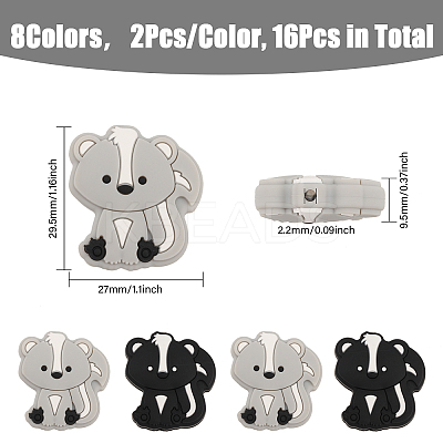 16Pcs 2 Colors Skunk Food Grade Eco-Friendly Silicone Beads SIL-CA0003-03-1