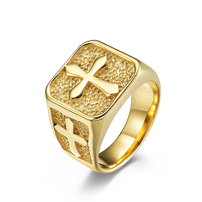 Square with Cross Pattern 304 Stainless Steel Finger Rings for Men FS-WGAC6B1-05-1