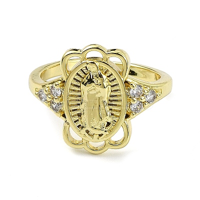 Brass with Cubic Zirconia Open Cuff Ring RJEW-B051-55G-1