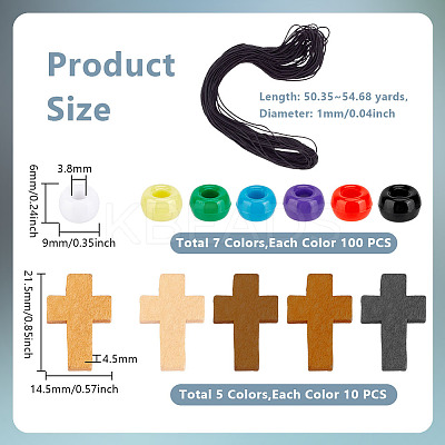 Wood with Opaque Plastic Beads Bracelet DIY Kit DIY-DR0001-73-1