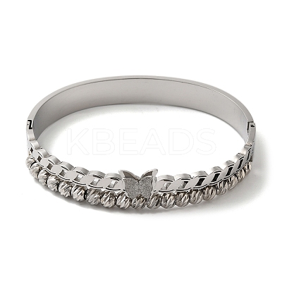 Stainless Steel 2 Lines Butterfly Hinged Bangles for Women BJEW-G719-21P-1