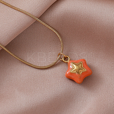 Vintage 304 Stainless Steel Enamel Double-Sided Star Pendant Necklaces for Women SX6547-1