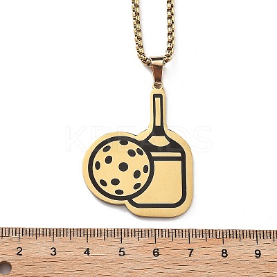 201 Stainless Steel Pickleball Paddle Pendant Box Chain Necklaces for Women Men LS-NJEW-H050-02G-1