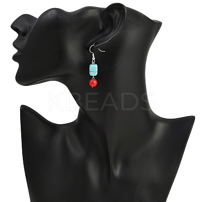 3 Pairs Brass Synthetic Turquoise Dangle Earrings EJEW-JE06589-1