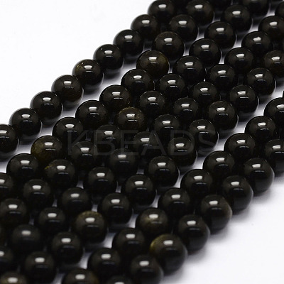 Natural Golden Sheen Obsidian Beads Strands X-G-F364-08-8mm-1