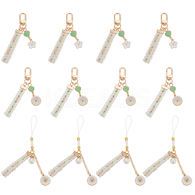 12Pcs 3 Style Alloy Enamel Mobile Straps Pearl Flower Lanyard Wrist KEYC-DR0001-12-1