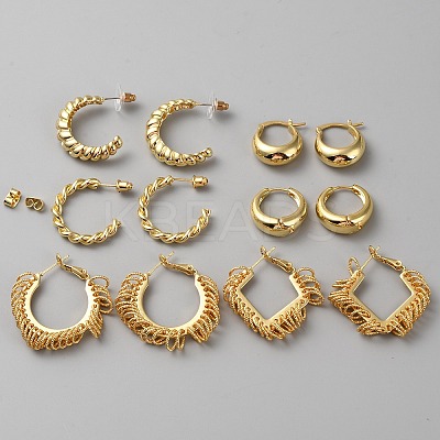 6 Pair 6 Style Brass Round Stud Earrings EJEW-WH0015-60G-1