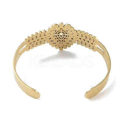 304 Stainless Steel Hollow Leaf Open Cuff Bangles for Women BJEW-U002-07G-1