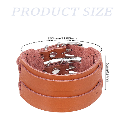 1Pc Trendy Retro Unisex Punk Rock Style Wide Leather Cord Wristband Bracelets BJEW-LP0002-58B-1