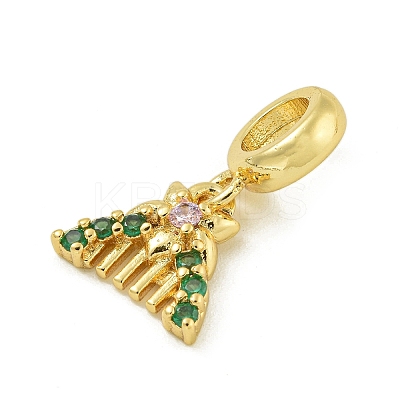 Rack Plating Brass Pave Green & Clear Cubic Zirconia Comb European Dangle Charms KK-Z067-51G-1