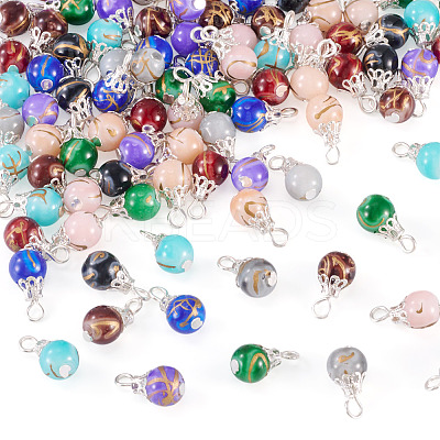 100Pcs 10 Colors Baking Paint Glass Pendants PALLOY-TAC0205-1